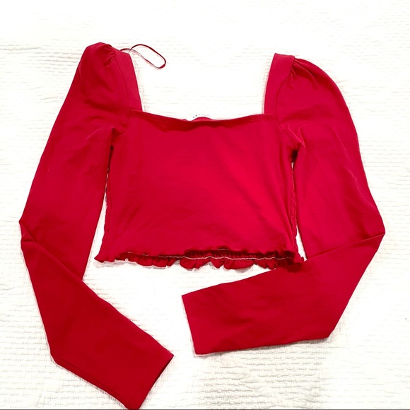 BNWT Topshop Ruffle Detail Shirred Waist Cropped Top - Picture 2 of 5